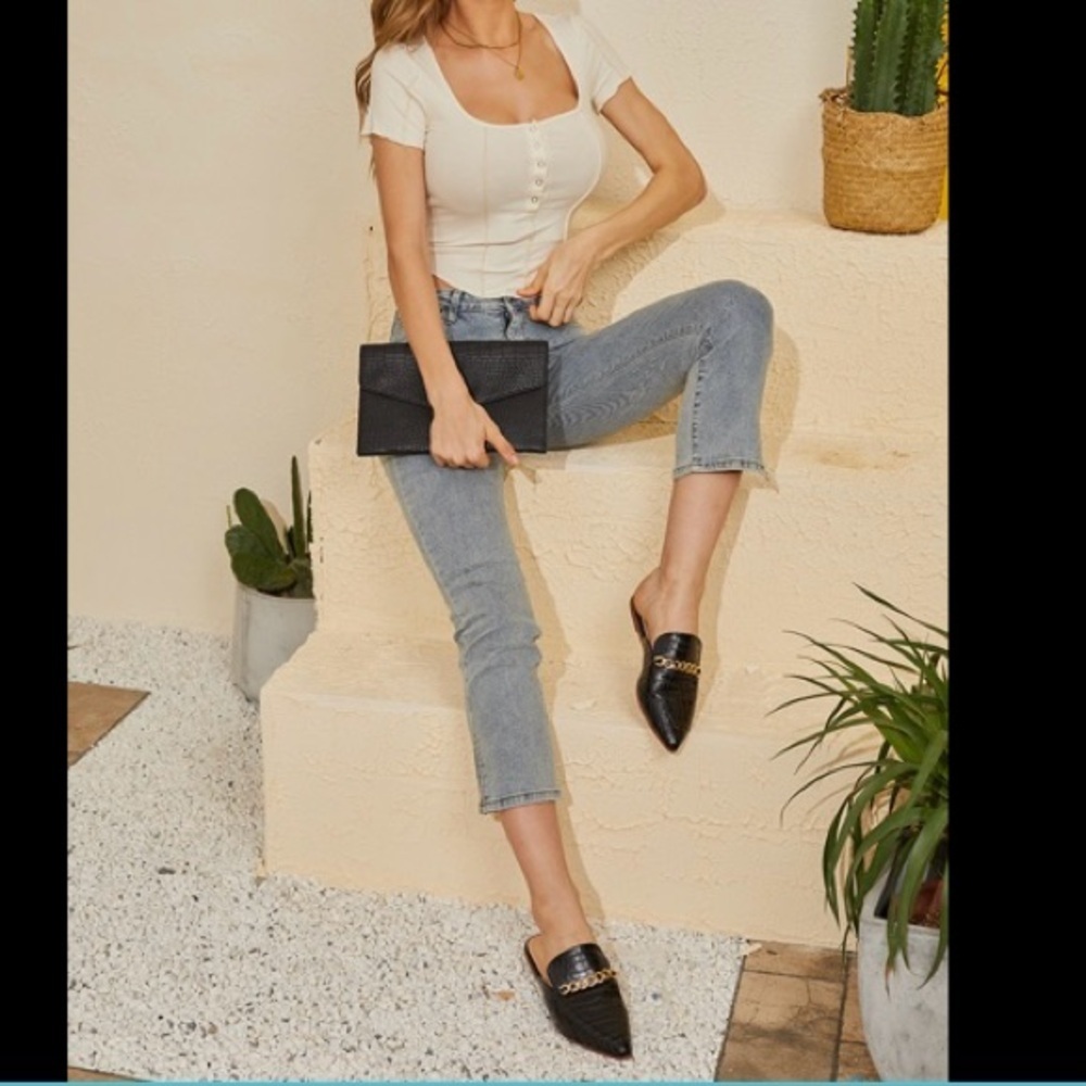 Tilocow Chunky Chain Black Faux Leather Mules 6.5